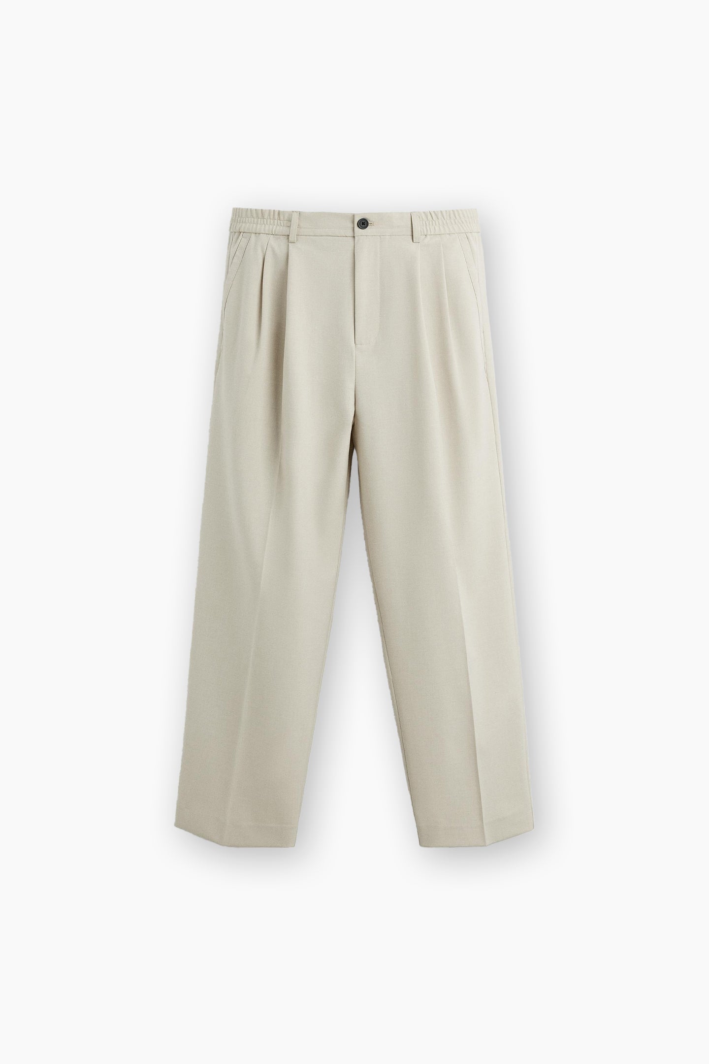 Beige Loose Fit Pleated Trousers
