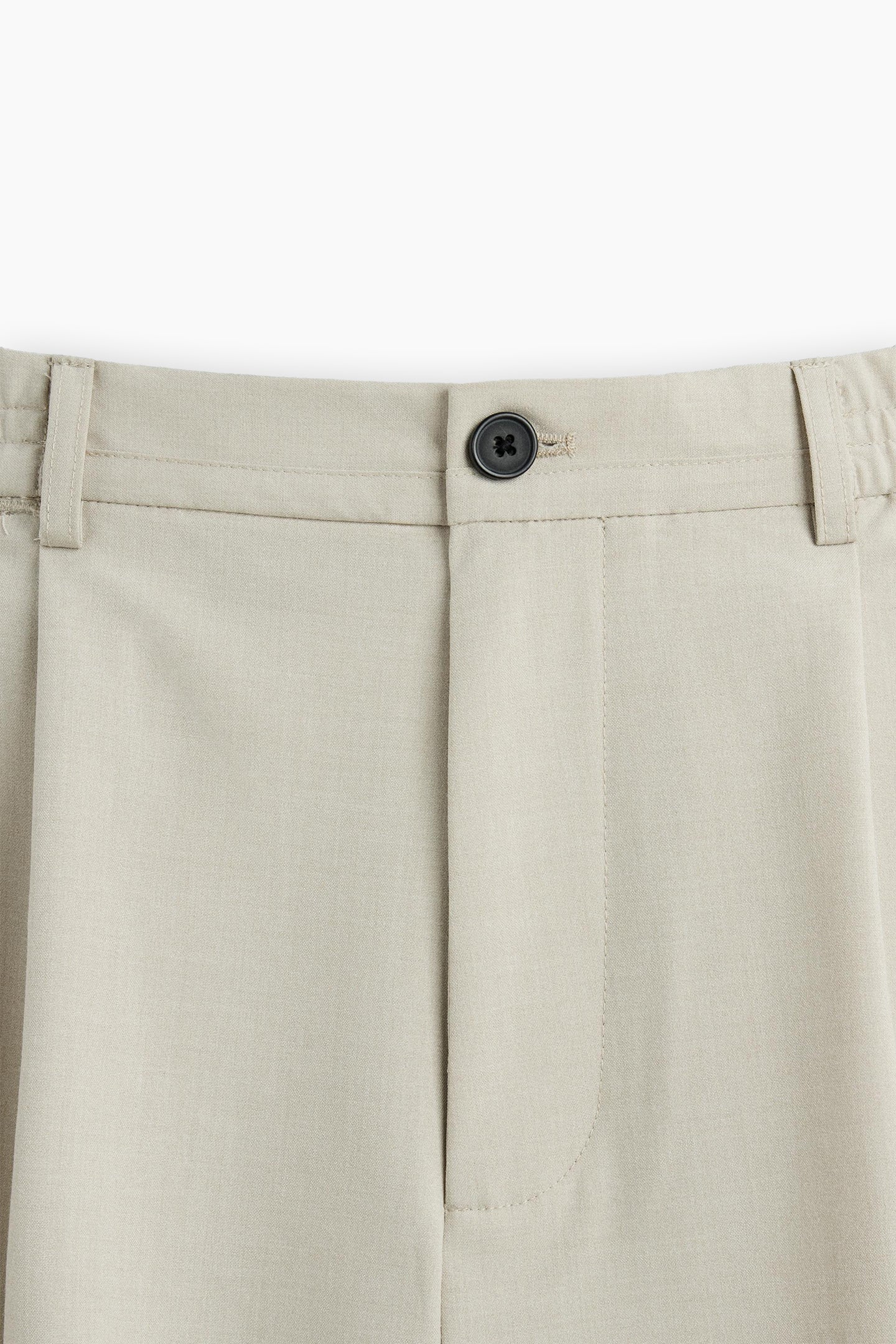 Beige Loose Fit Pleated Trousers