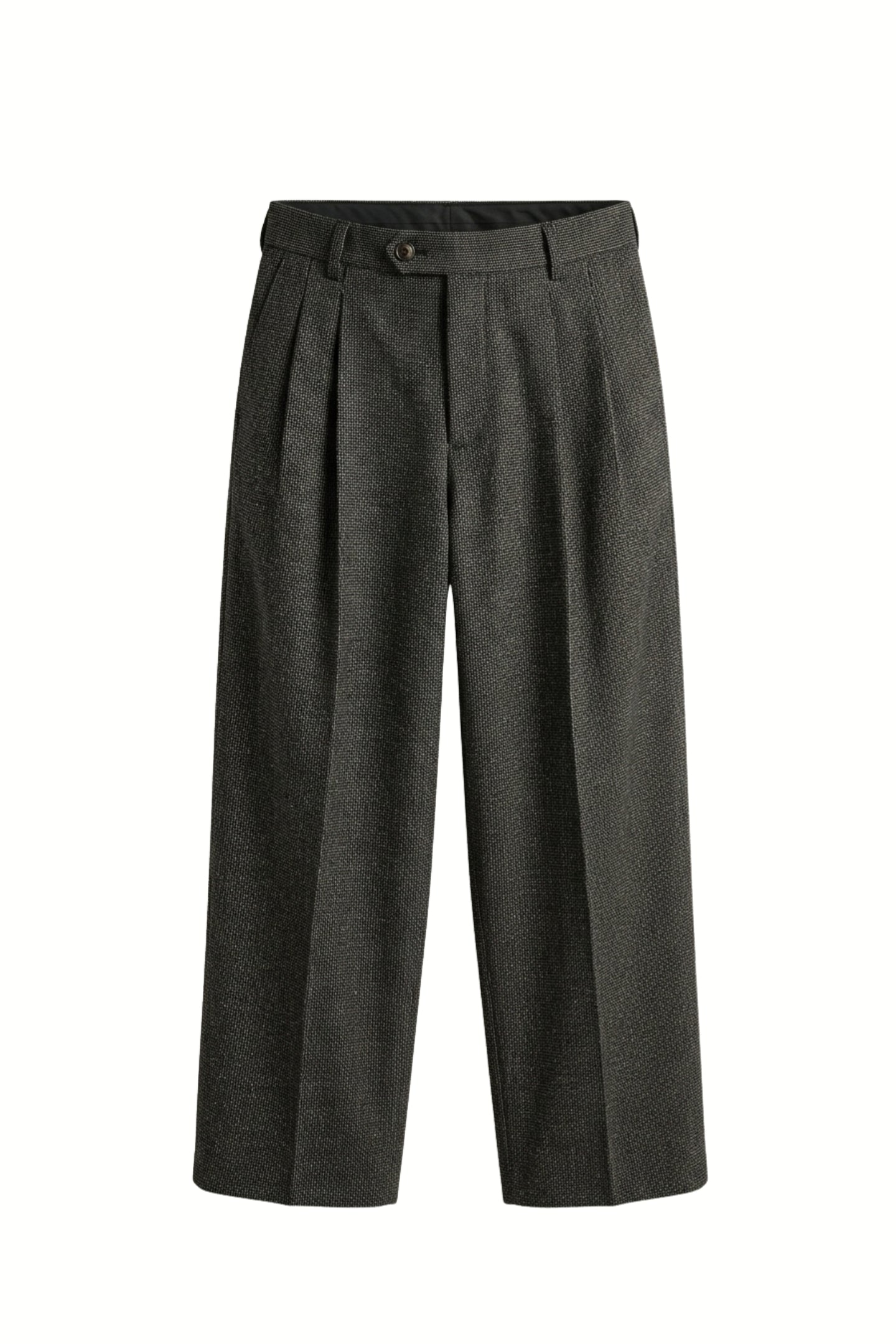 Grey Textured Pleated Trousers