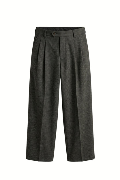 Grey Textured Pleated Trousers