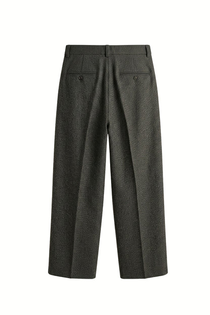 Grey Textured Pleated Trousers