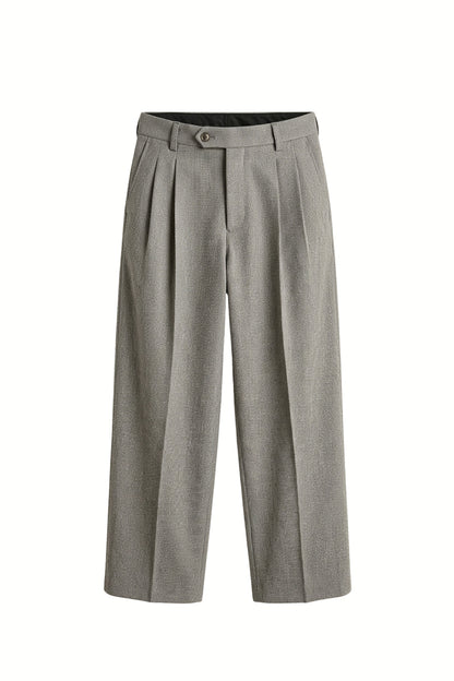 Light Grey Textured Pleated Trousers