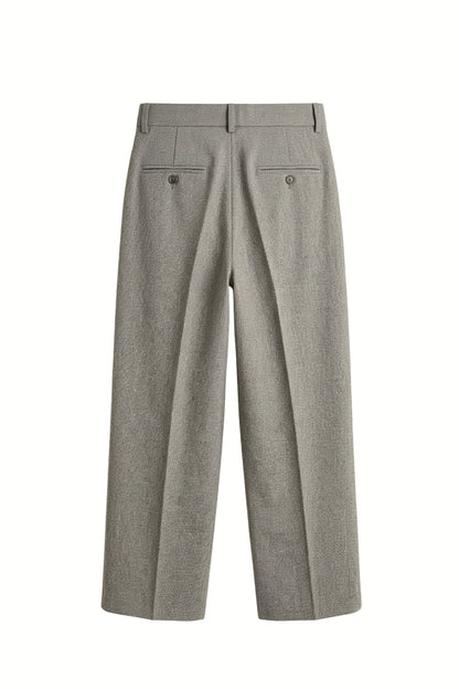 Light Grey Textured Pleated Trousers