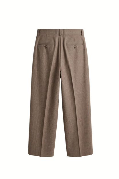 Brown Textured Pleated Trousers