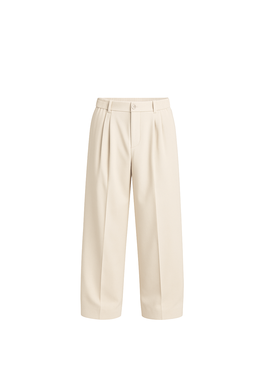 100% Beige Wool Pleated Trousers