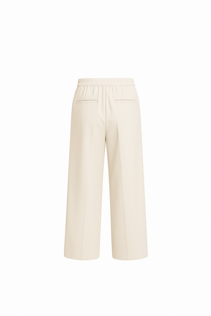 100% Beige Wool Pleated Trousers