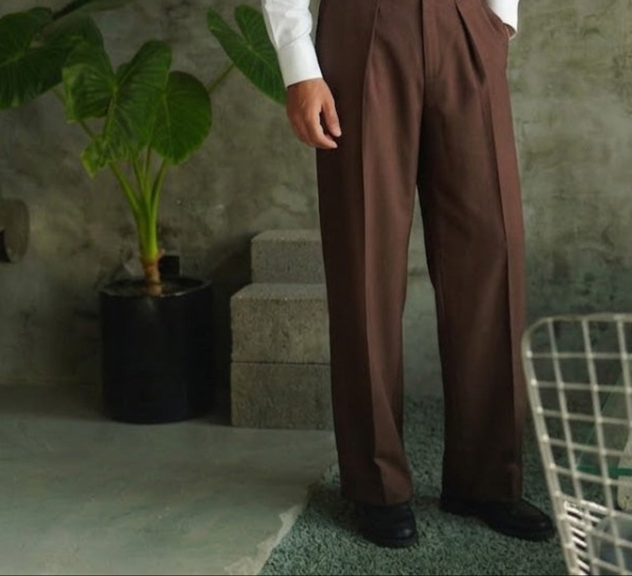Brown Pleated Wide Leg Pants