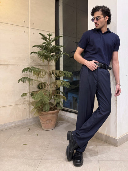 Navy Blue Pleated Trousers
