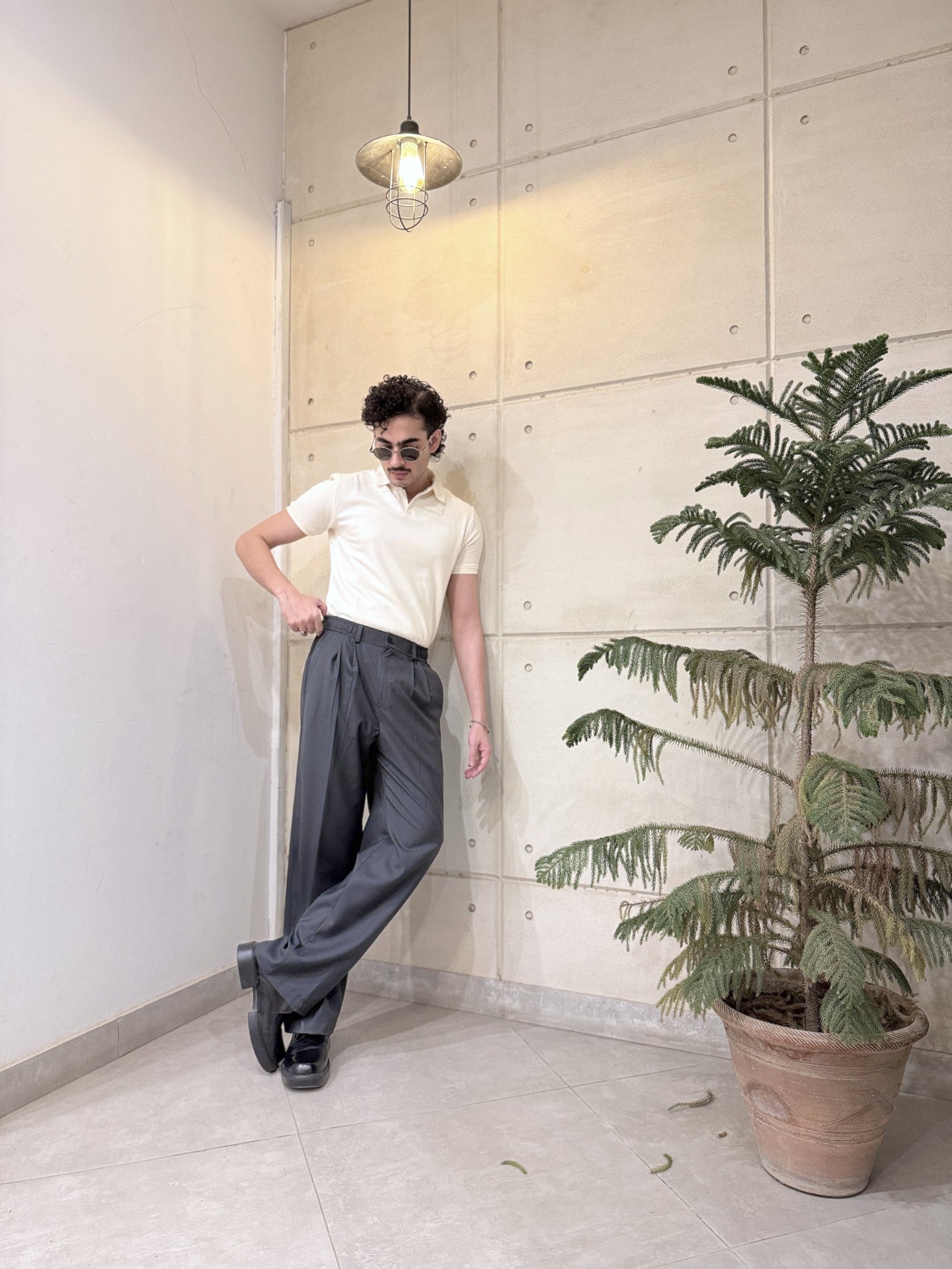 Grey Loose-Fit Pleated Trousers
