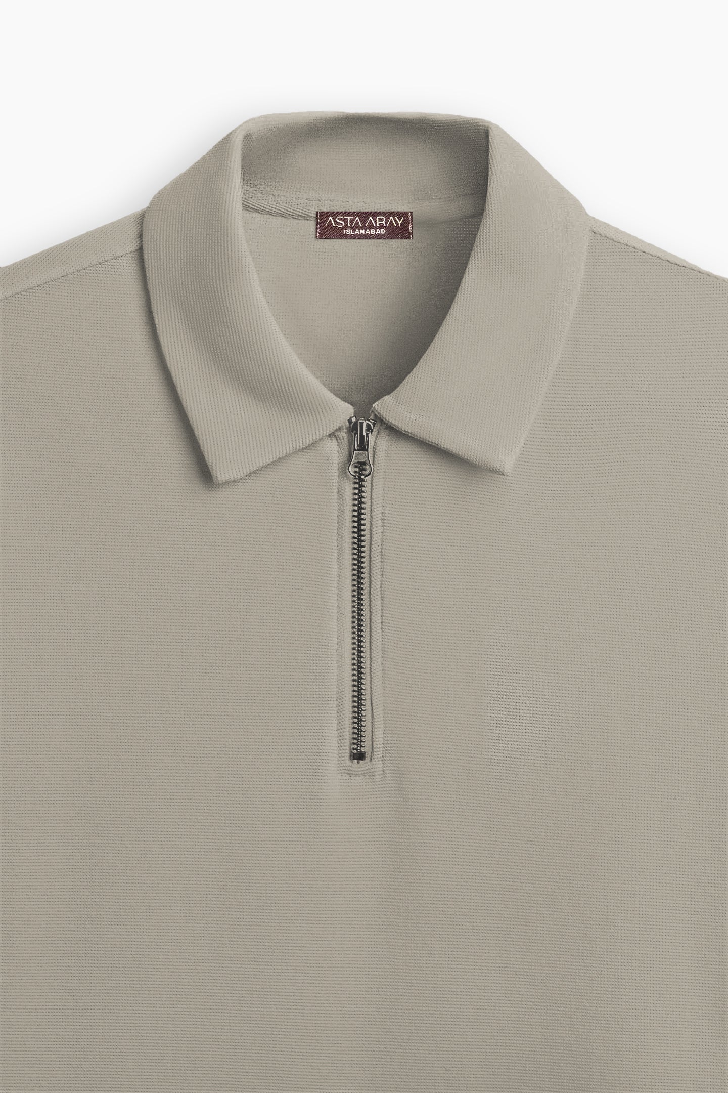 Beige Grey Zip Polo Shirt