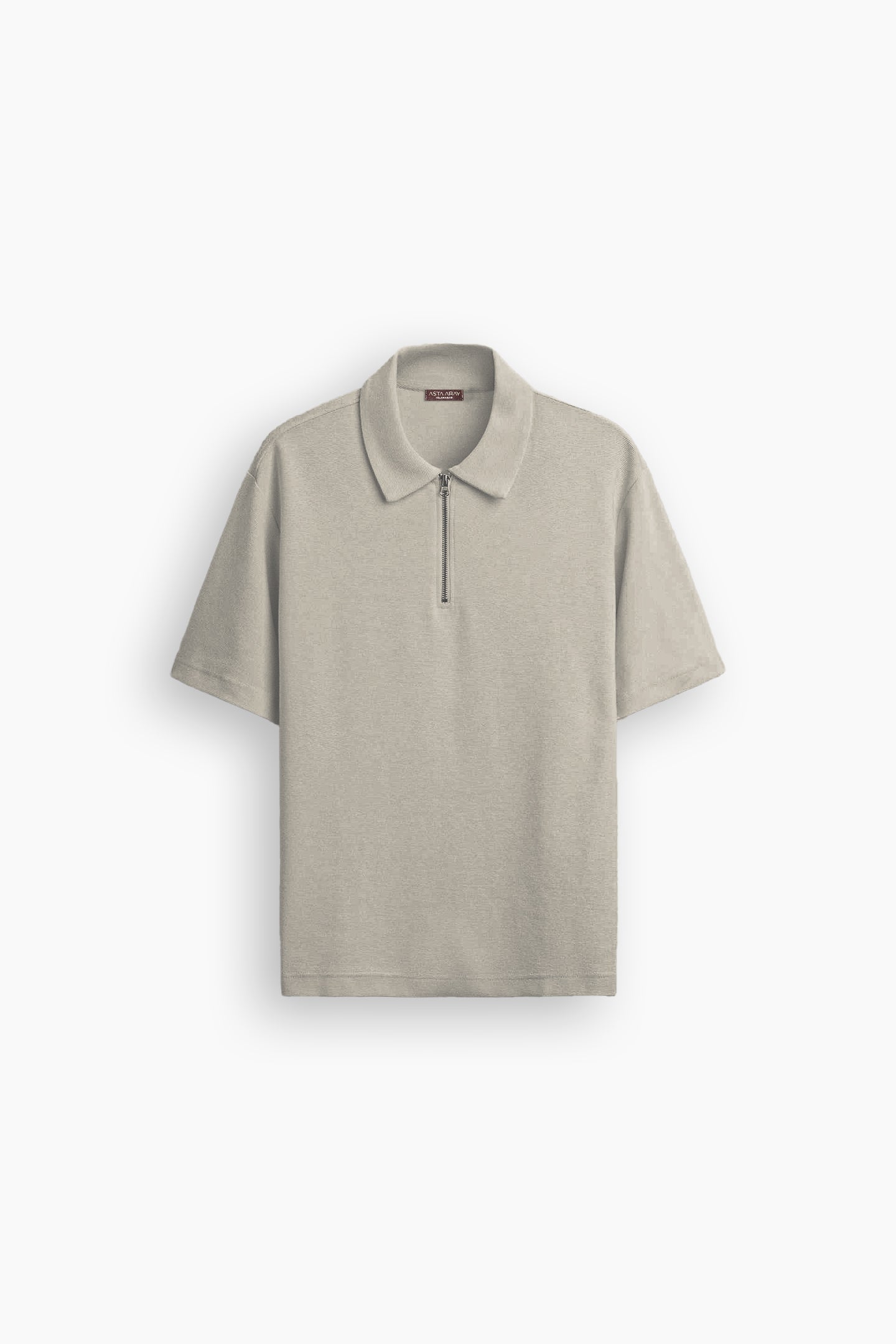 Beige Grey Zip Polo Shirt