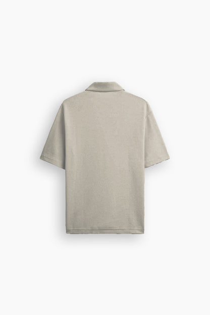 Beige Grey Zip Polo Shirt