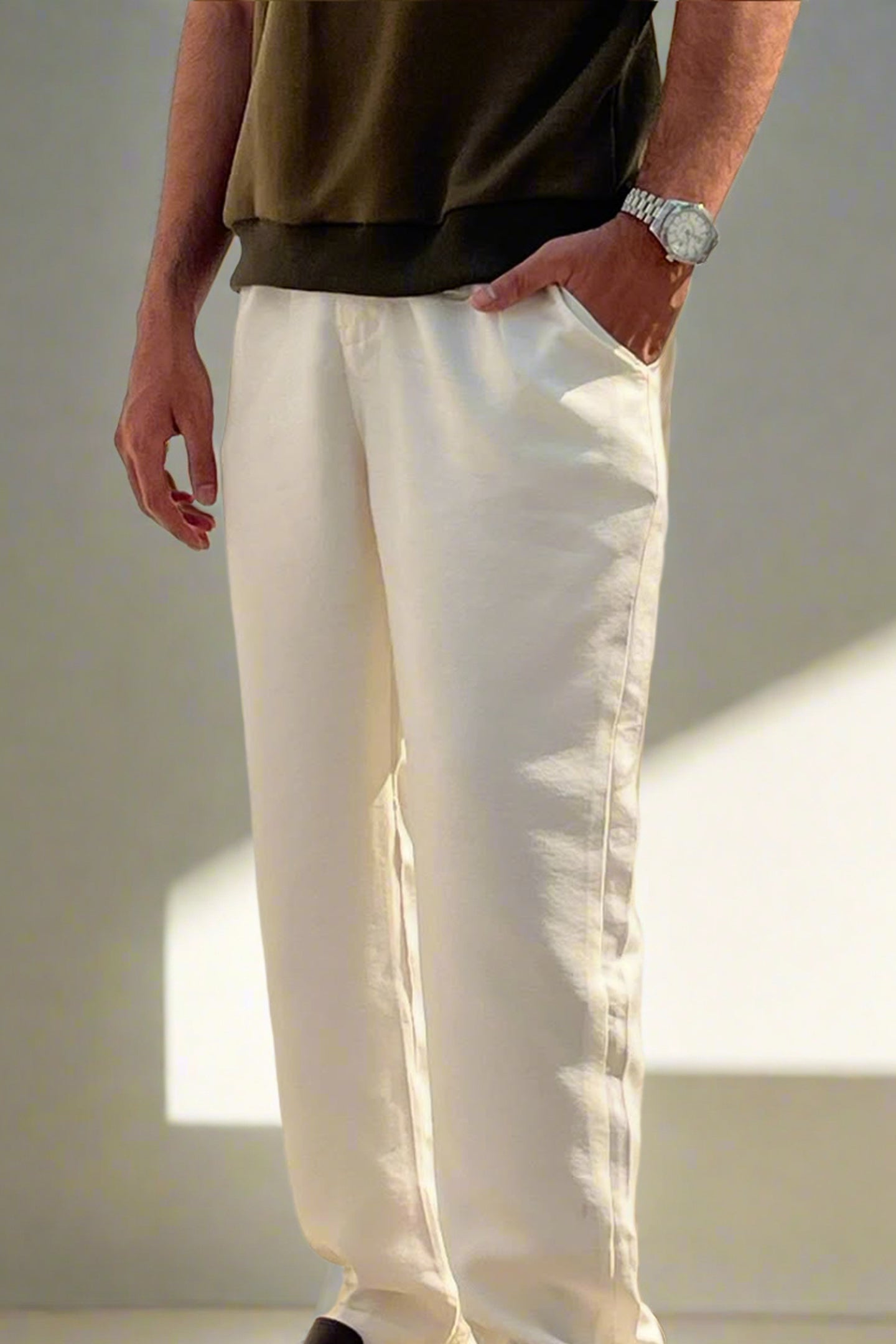 Beige Pleated Trousers