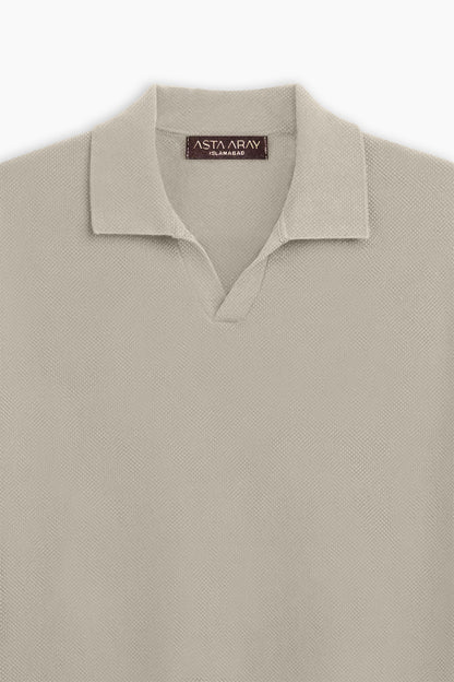 Beige Grey Textured Polo Shirt