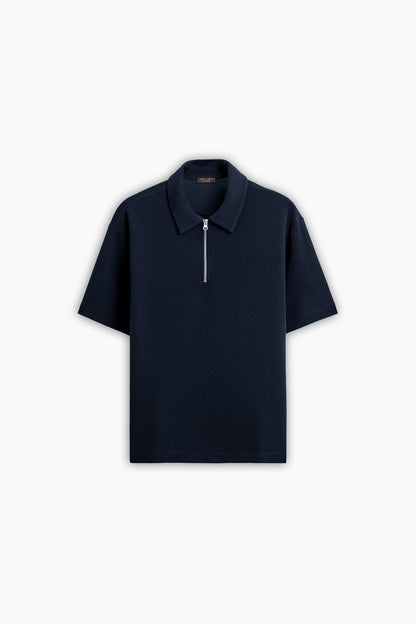 Navy Blue Zip Polo Shirt