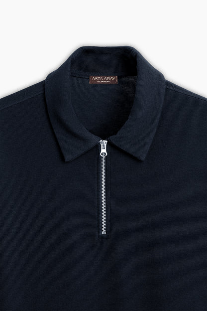Navy Blue Zip Polo Shirt