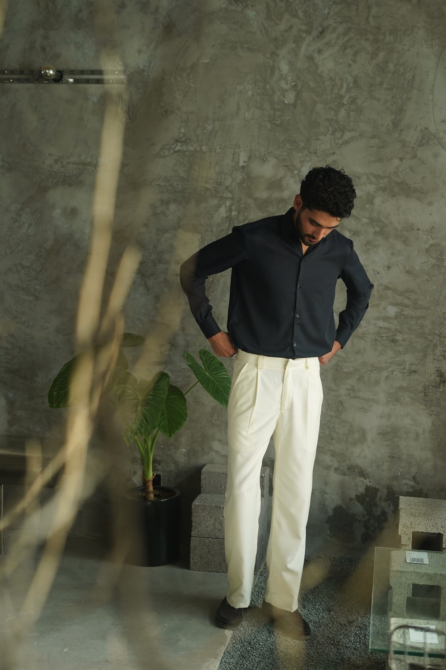 Beige Pleated Trousers