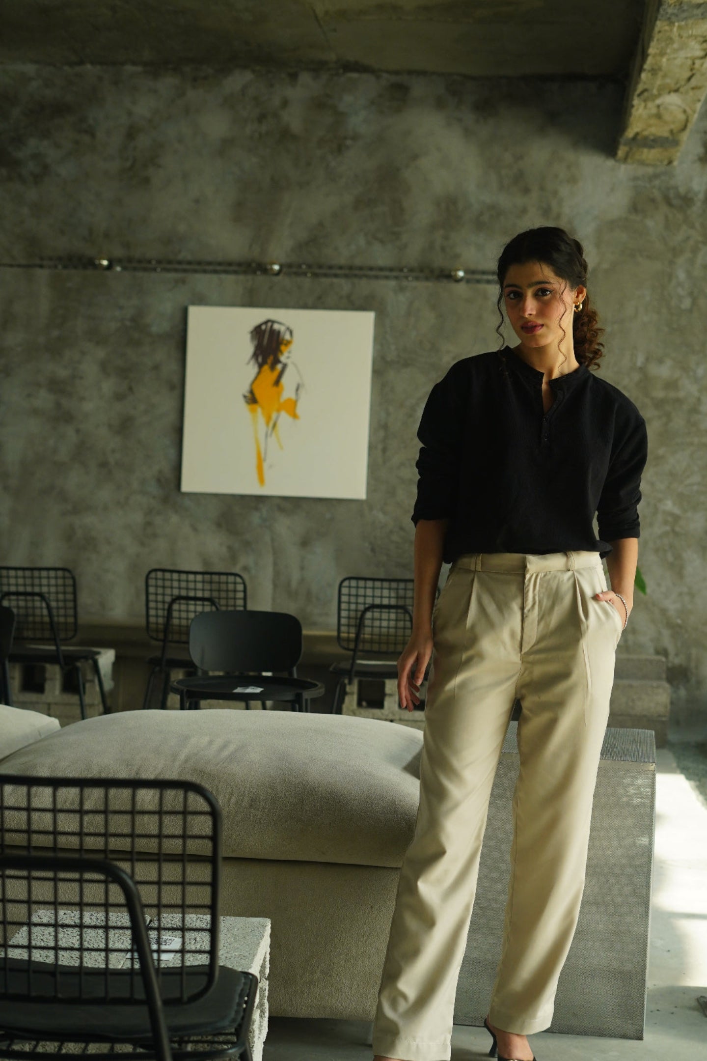 Beige Pleated Trousers - Women