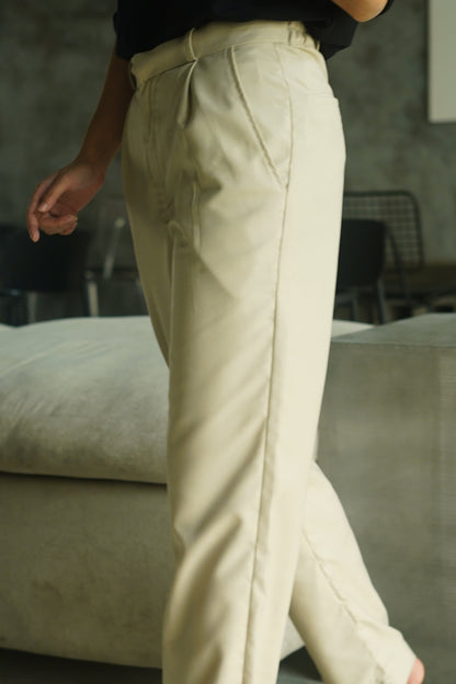 Beige Pleated Trousers - Women