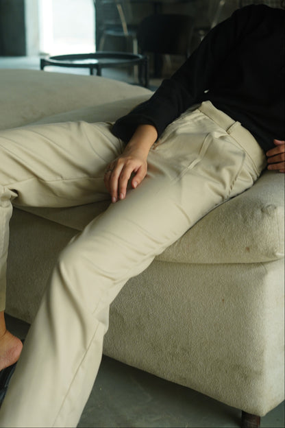 Beige Pleated Trousers - Women