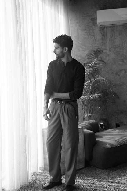 Black Loose Fit Pleated Trousers