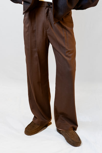 Brown Loose-Fit Pleated Trousers