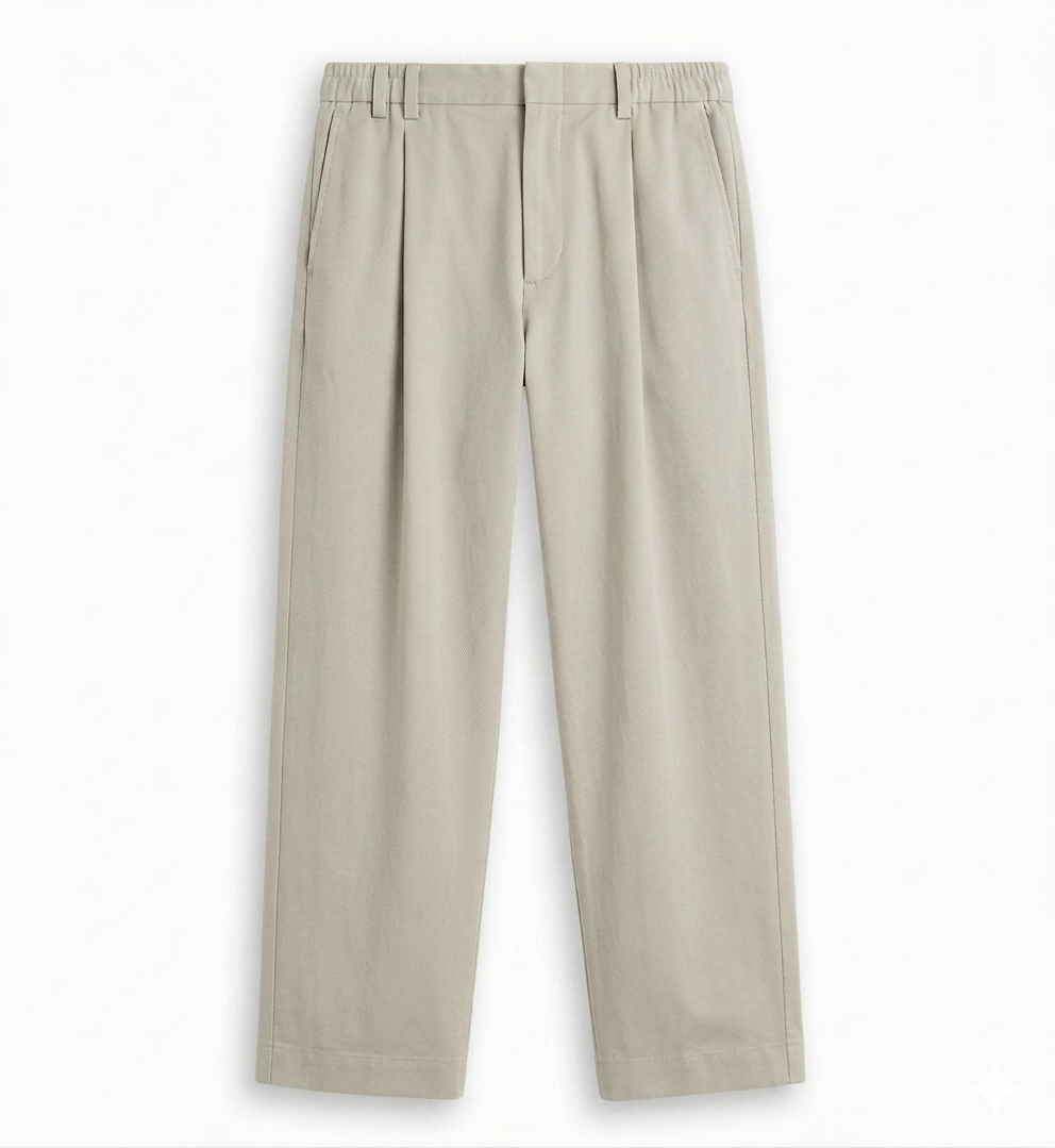 Beige Grey Pleated Trousers