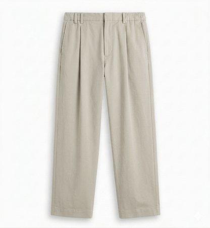 Beige Grey Pleated Trousers