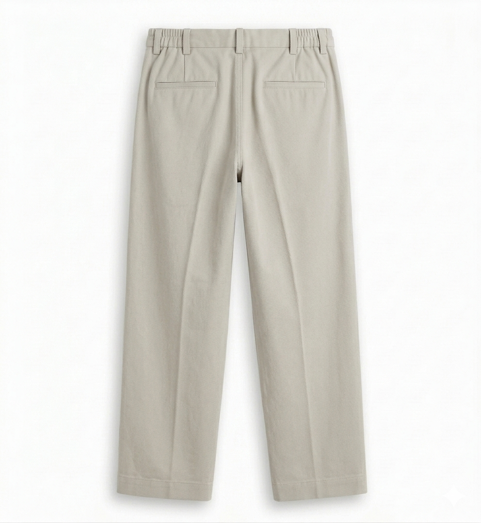 Beige Grey Pleated Trousers