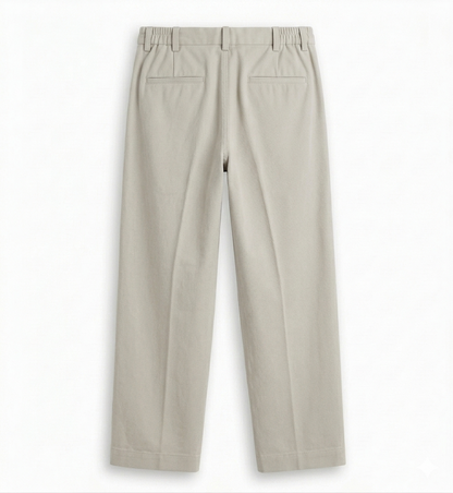 Beige Grey Pleated Trousers