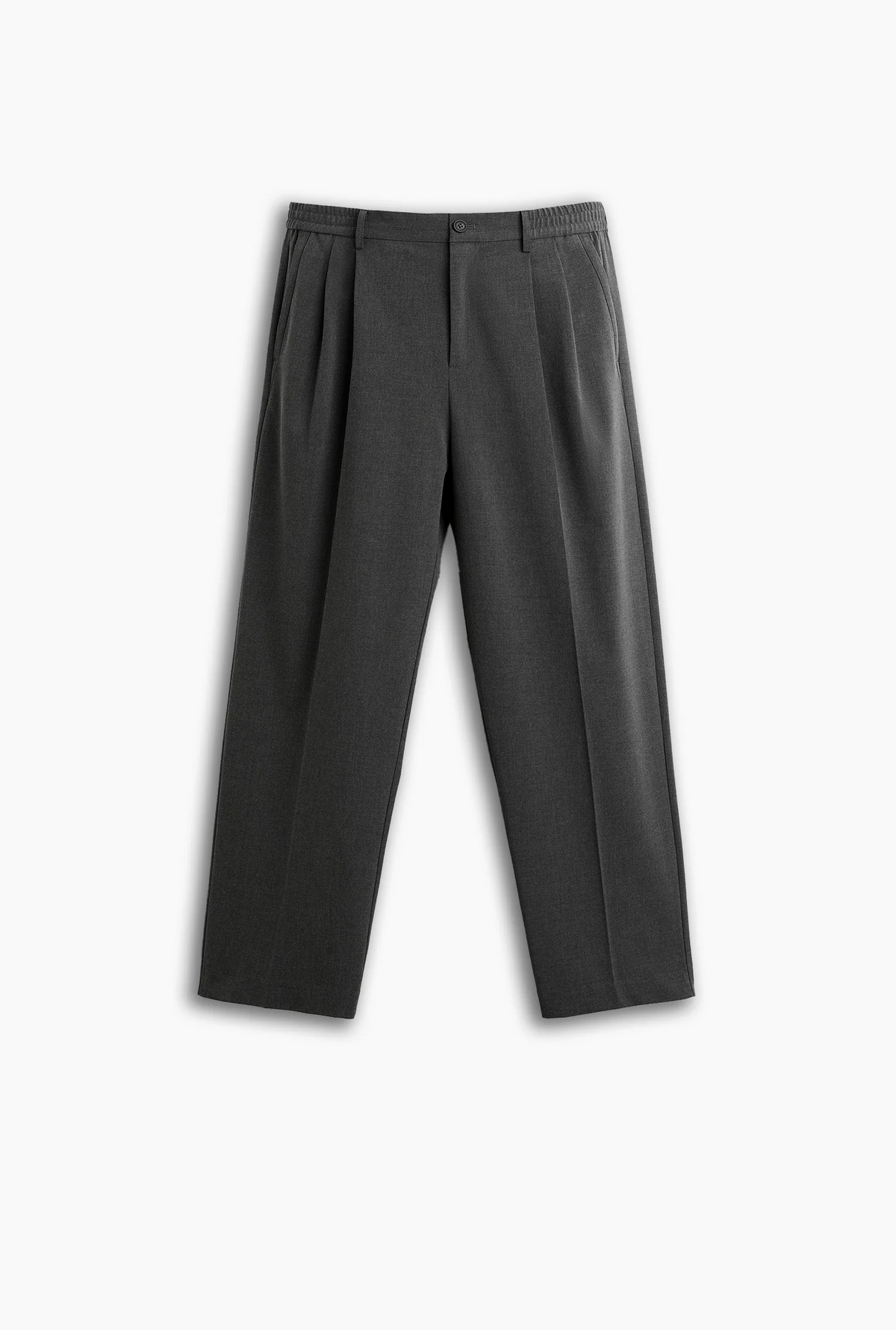 Grey Loose-Fit Pleated Trousers