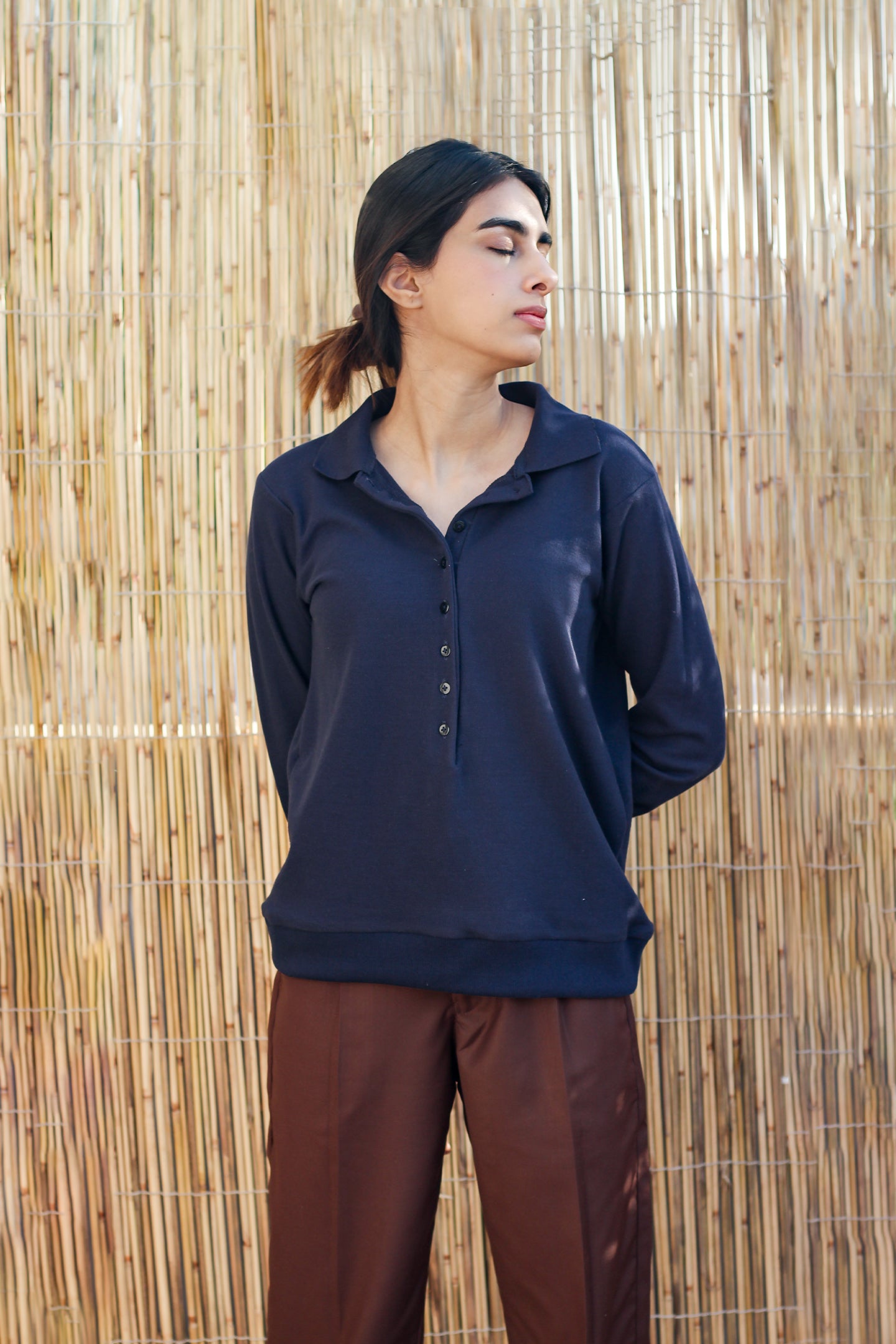 Navy Blue Button Detailed Shirt