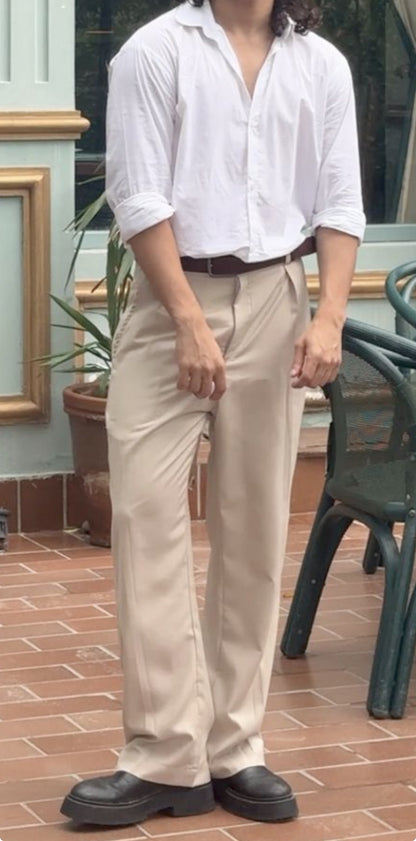 Beige Pleated Trousers