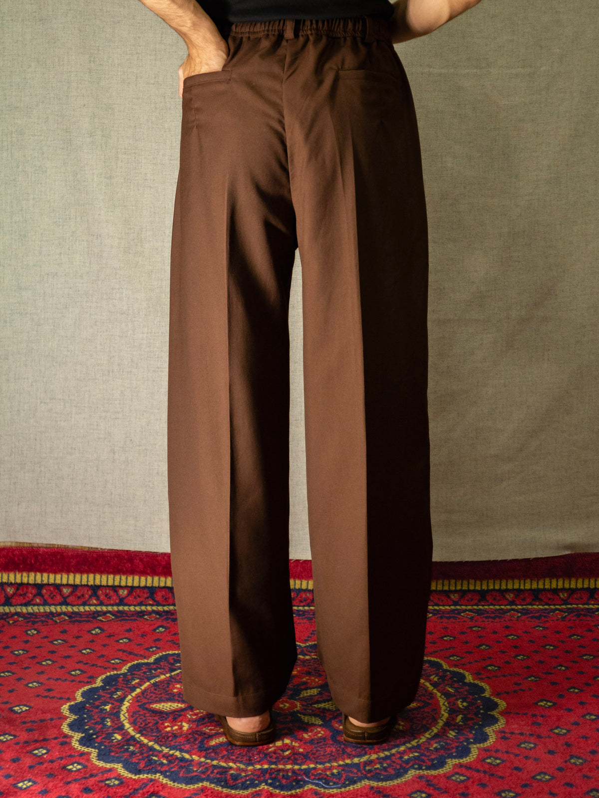 Brown Loose-Fit Pleated Trousers