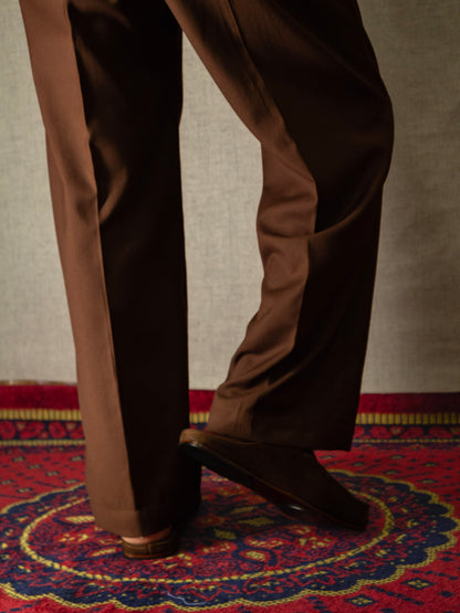 Brown Loose-Fit Pleated Trousers