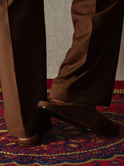 Brown Loose-Fit Pleated Trousers