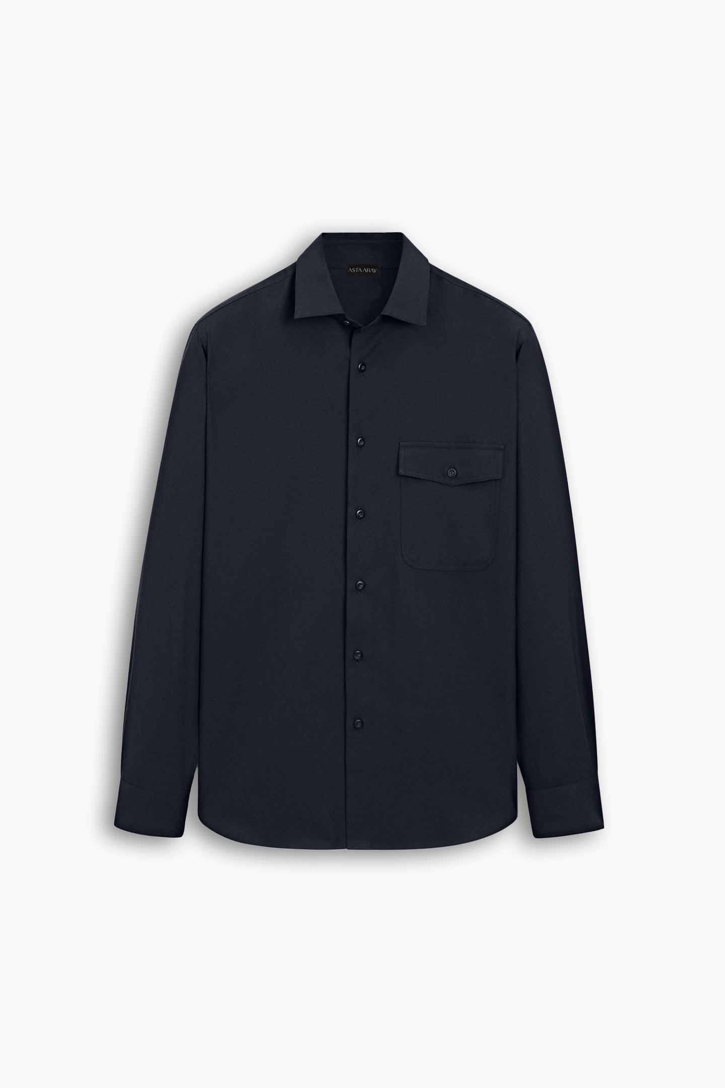 Tencel Navy Blue Flap Pocket Shirt