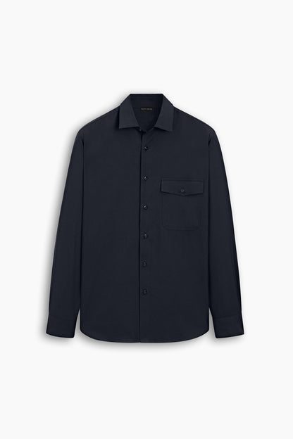 Tencel Navy Blue Flap Pocket Shirt
