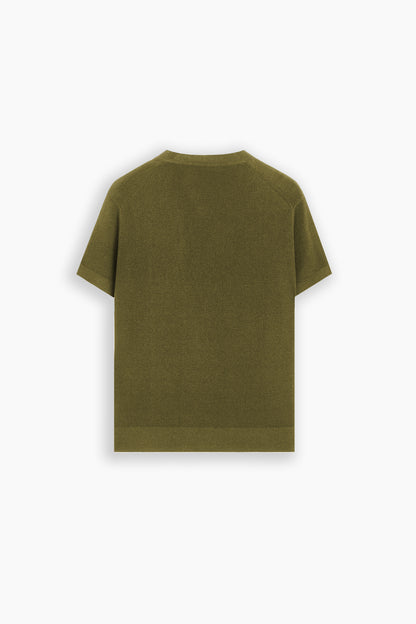 Olive Green Loose Fit Textured T-Shirt
