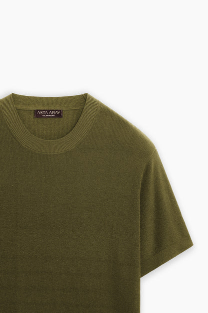 Olive Green Loose Fit Textured T-Shirt