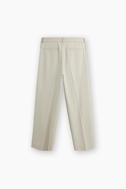 Beige Loose Fit Pleated Trousers