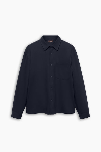 Navy Blue Loose Fit Shirt With Pocket