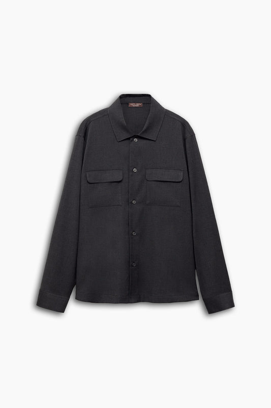 Black Straight Fit Flap Pocket Shirt
