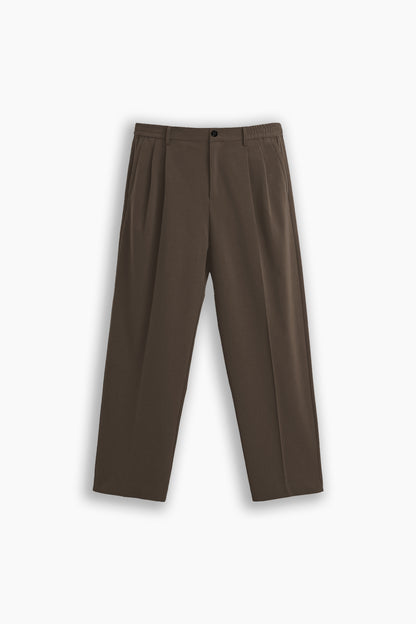 WoodBrown Loose-Fit Pleated Trousers
