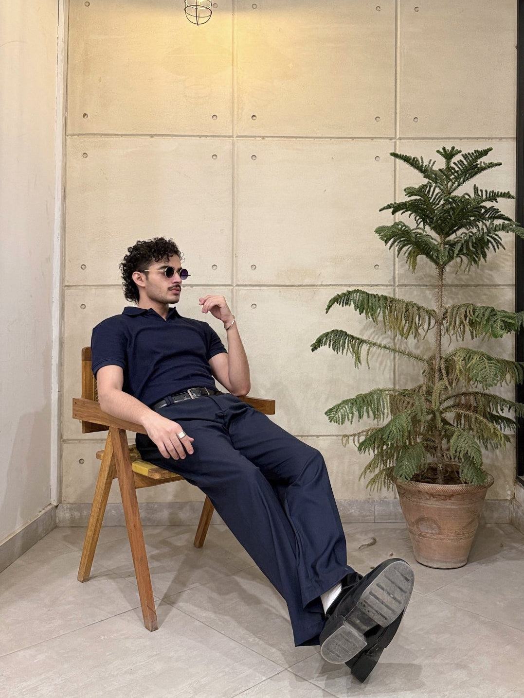 Navy Blue Pleated Trousers