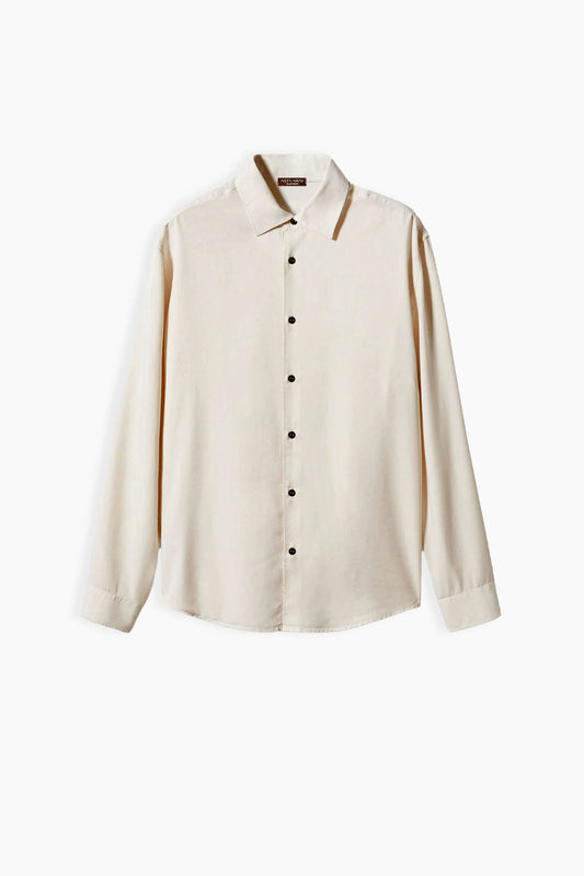 Beige Tencel Shirt with Black Buttons