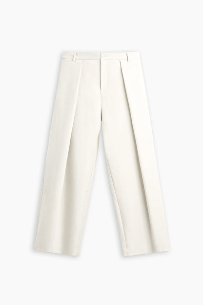 Beige Pleated Wide Leg Pants