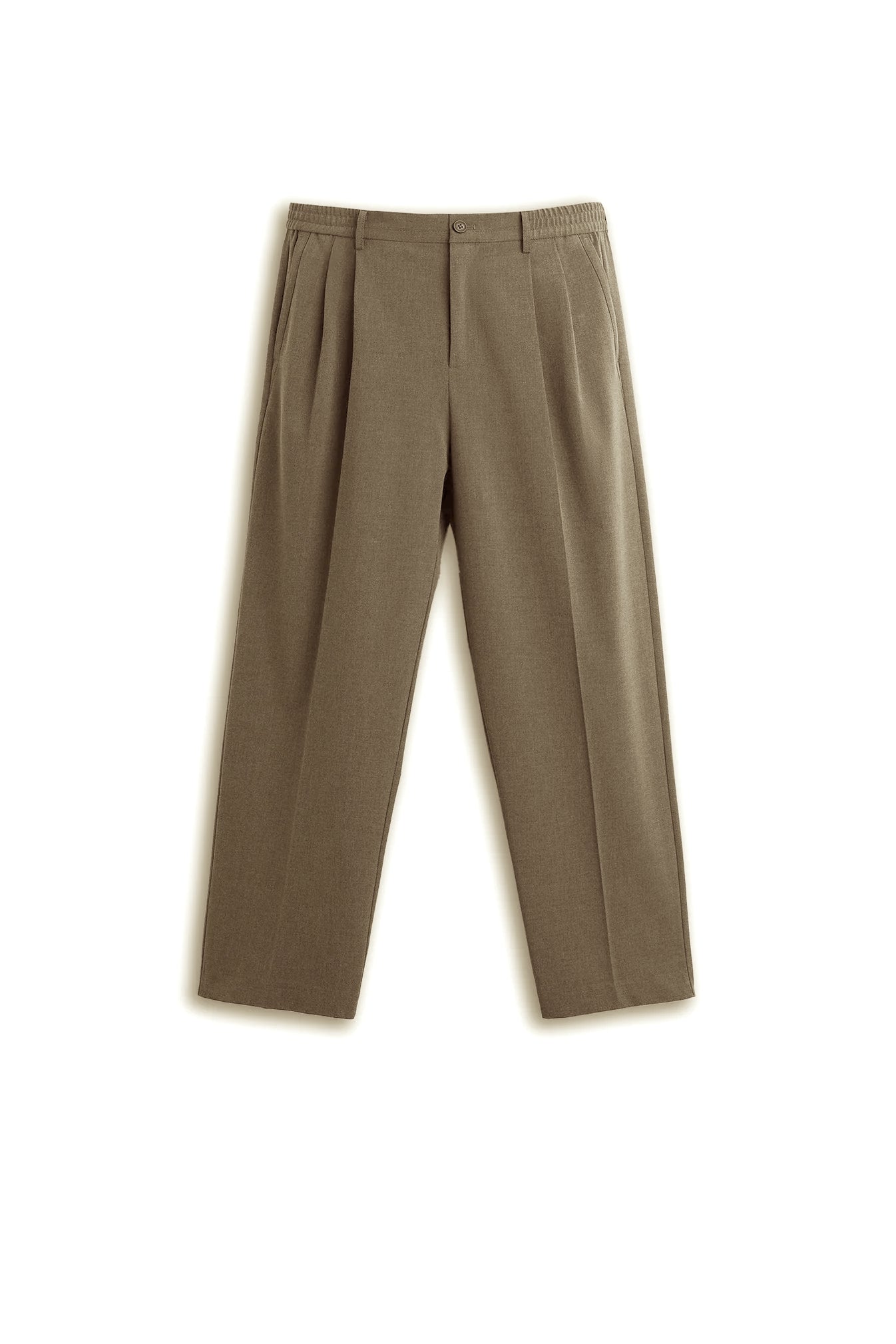 Camel Loose-Fit Pleated Trousers