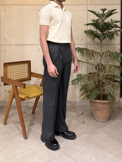 Grey Loose-Fit Pleated Trousers