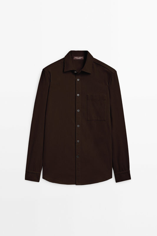 Chocolate Brown Corduroy Overshirt With Pocket